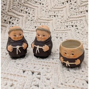 Vintage Goebel Friar Tuck Salt Pepper Shakers and Toothpick Holder W Germany Set